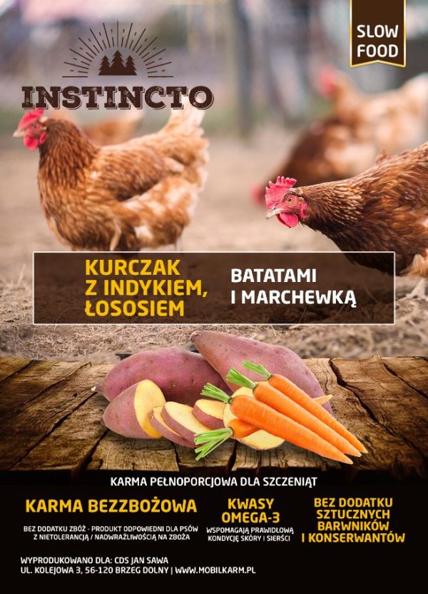 Instincto Kurczak z indykiem, łososiem i batatami dla szczeniąt