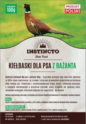 Instincto Kiełbaski dla psa z bażanta 100g