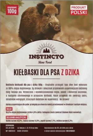 Instincto Kiełbaski dla psa z dzika 100g