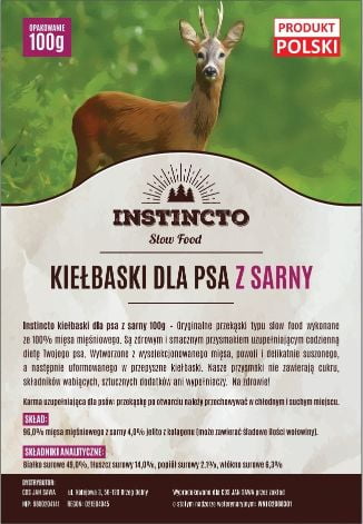 Instincto Kiełbaski dla psa z sarny 100g
