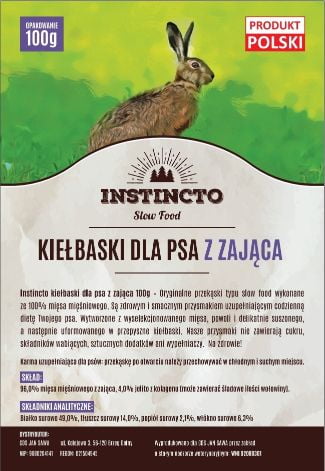 Instincto Kiełbaski dla psa z zająca 100g