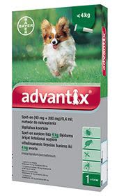Bayer Advantix krople dla psów do 4 kg przeciw kleszczom, pchłom i komarom